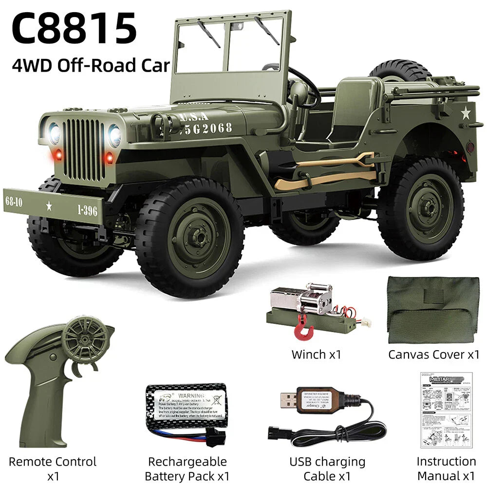 JJRC C8815 Willys Military Jeep 4WD RC Truck - LED Lights