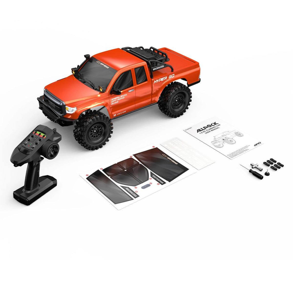 Toyota Hilux RC crawler driving on rocky terrain
