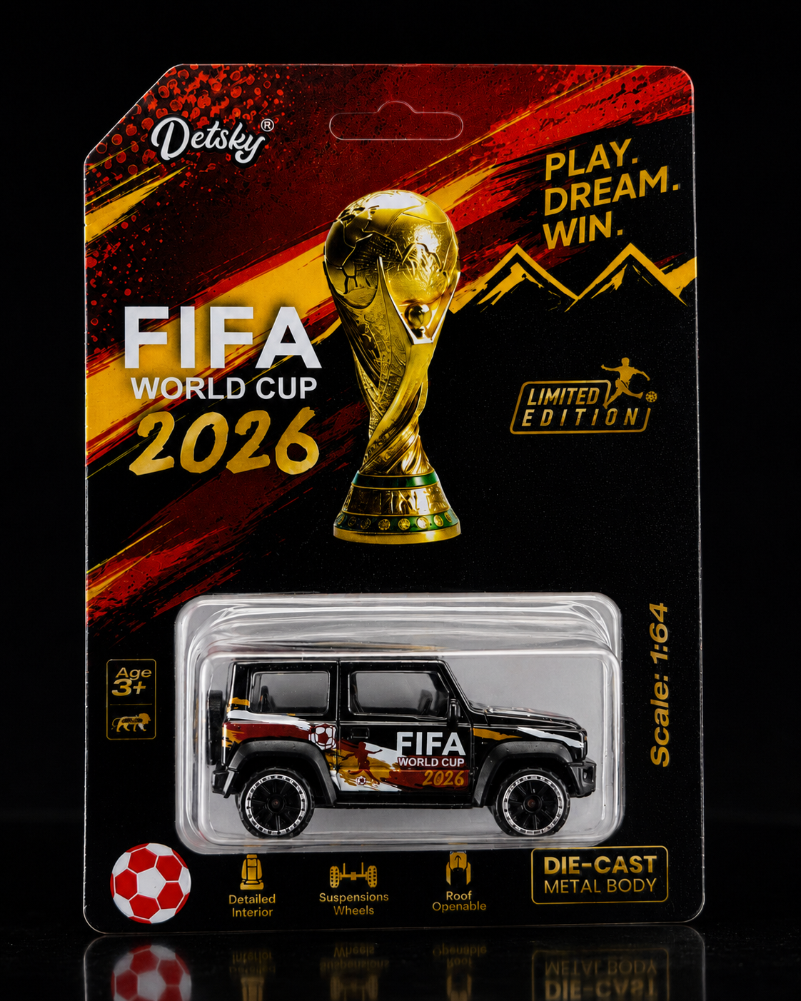 Detsky FIFA World Cup 2026 die-cast 4x4 packaging, alternate view