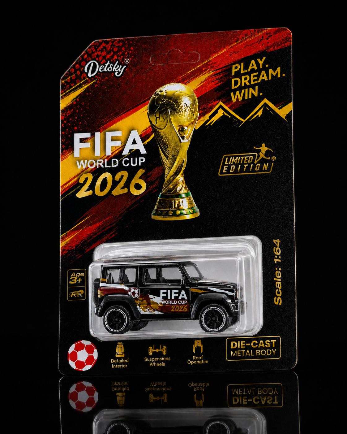 Detsky FIFA World Cup 2026 limited edition 1:64 die-cast 4x4 — blister card front view