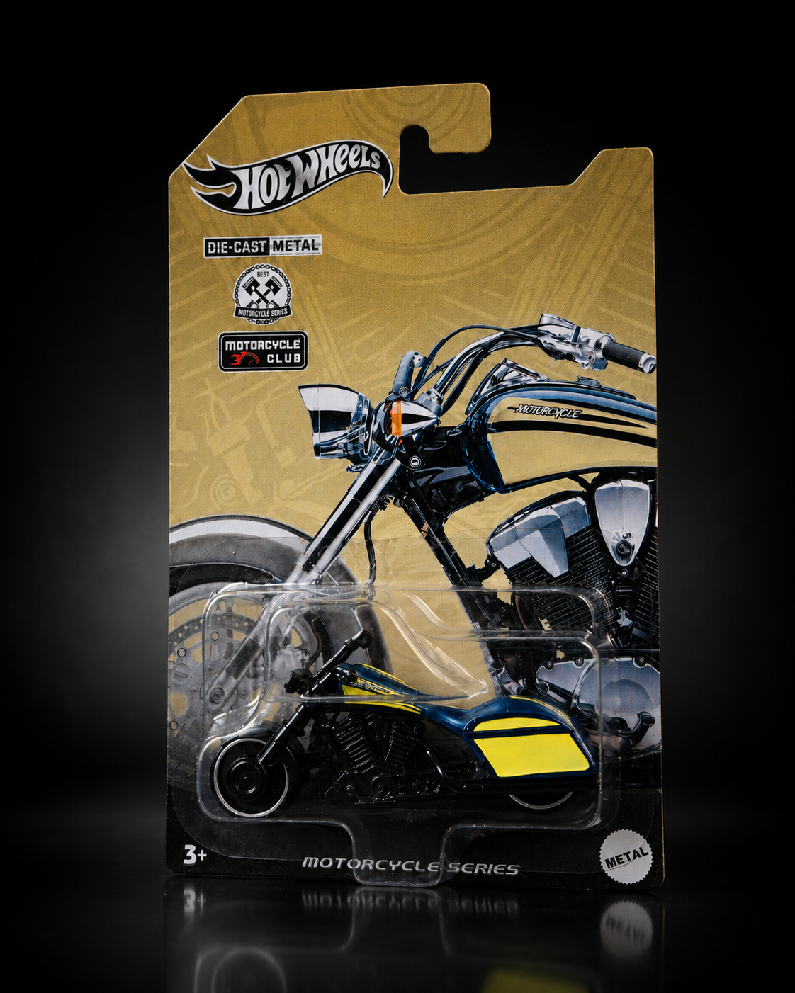 Die-cast chopper motorcycle, detail view