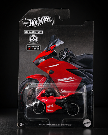 Die-cast sport motorcycle, detail view