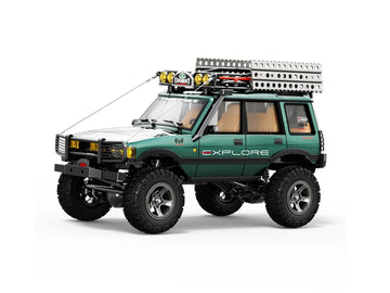 Metallic green JXC LR1801 1:18 RC crawler viewed from the front left