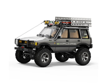 Metallic grey JXC LR1801 1:18 RC crawler viewed from the front left