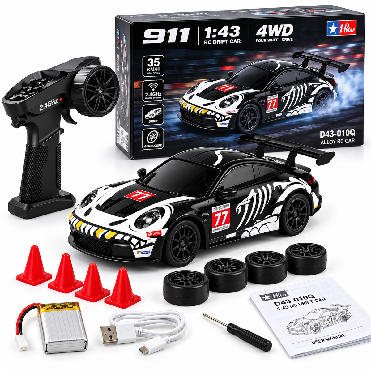 Hstar 1:43 Skelton Edition Porsche 911 4WD RC Drift Car