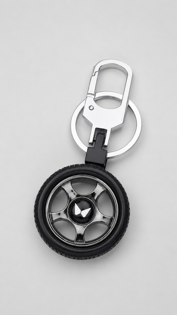 Premium Metal Tyre Keychain with Car Brand Logo - Mahindra