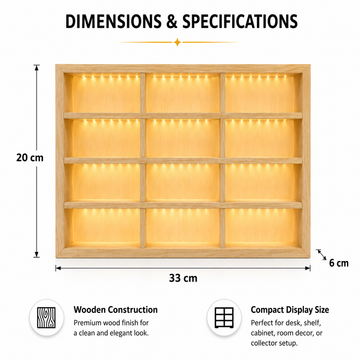 Wooden LED Display Case for 1:64 Diecast Cars (12-Slot)