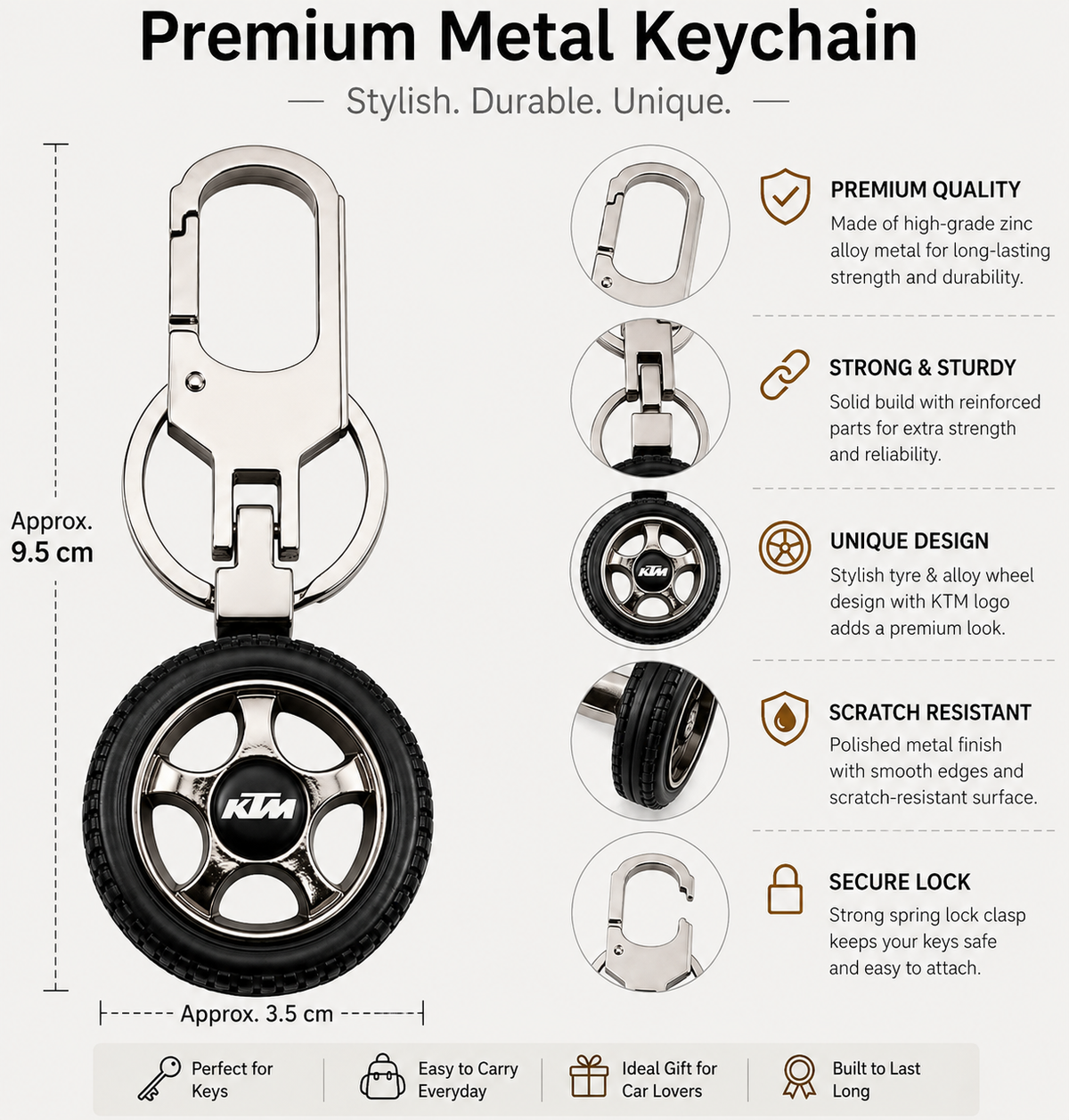 Premium Metal Tyre Keychain with Bike Brand Logo - KTM