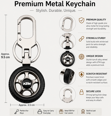 Premium Metal Tyre Keychain with Bike Brand Logo - KTM
