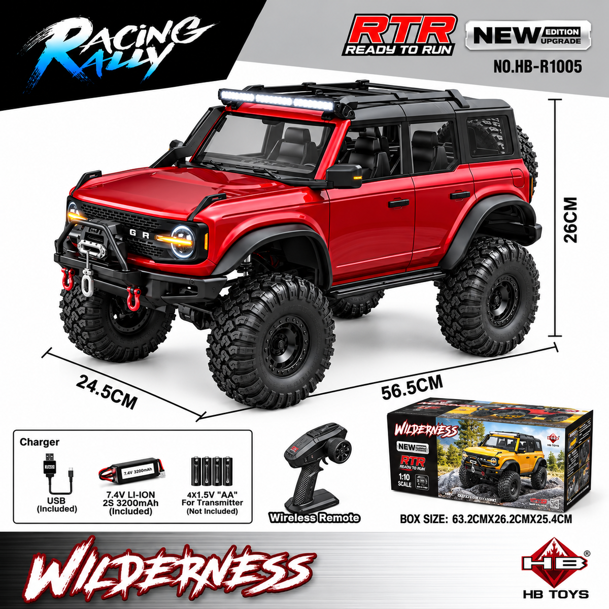 HB Toys R1005 1:10 Bronco with Dumbo Remote & differential RTR