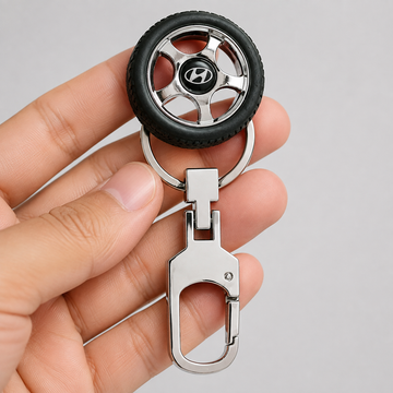 Premium Metal Tyre Keychain with Car Brand Logo - Hyundai