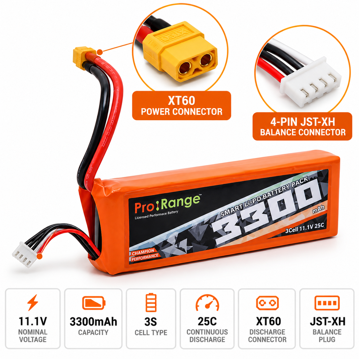 Pro-Range 11.1V 3300mAh 3S 25C LiPo Battery – XT60 Connector