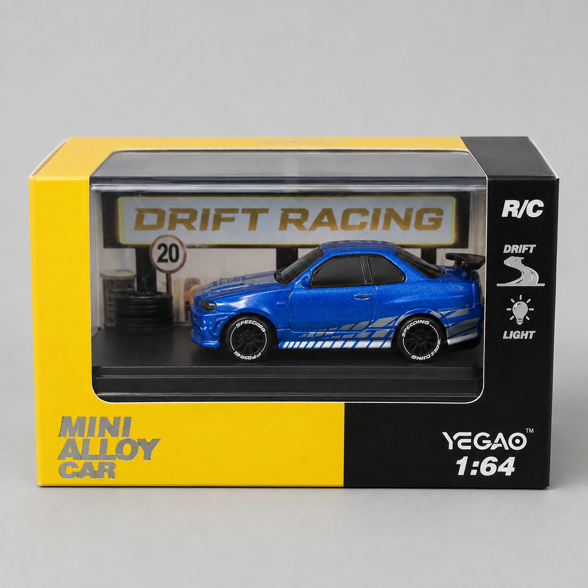 1:64 Mini Alloy RC Drift Car – Metallic Blue Skyline