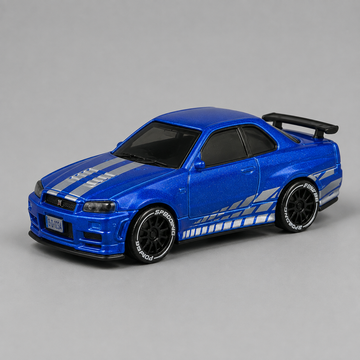 1:64 Mini Alloy RC Drift Car – Metallic Blue Skyline