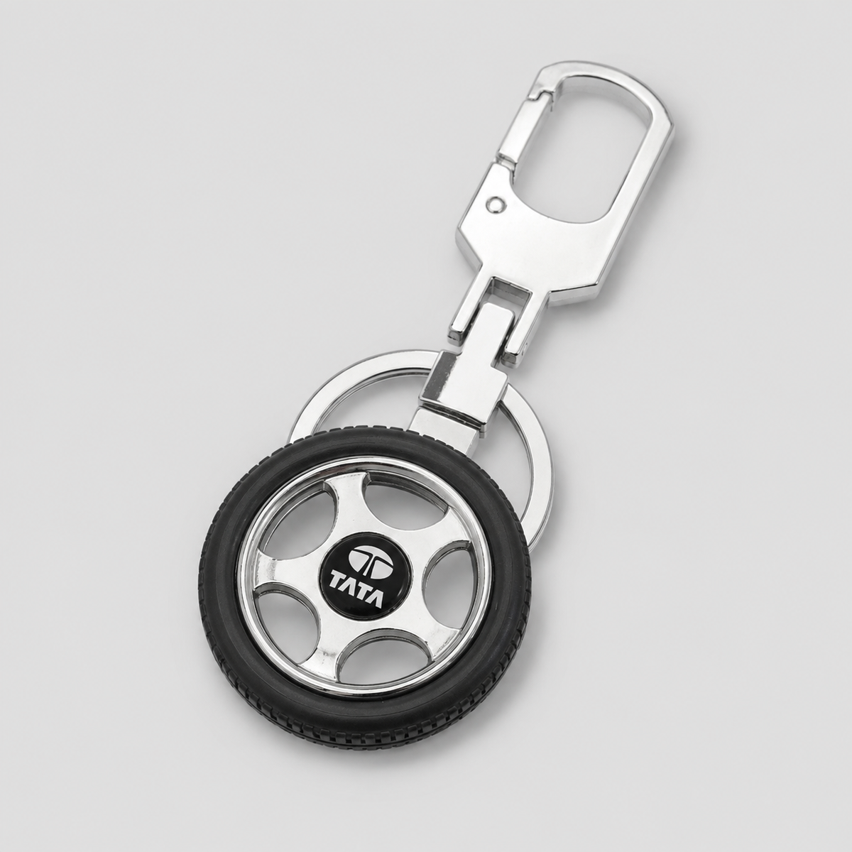 Premium Metal Tyre Keychain with Car Brand Logo - TATA