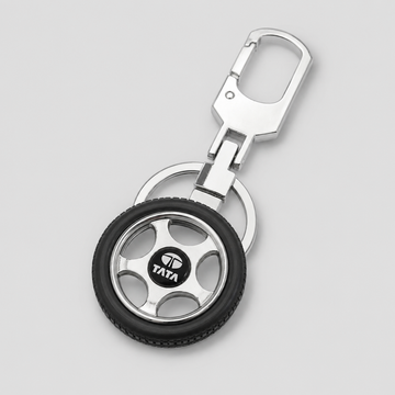 Premium Metal Tyre Keychain with Car Brand Logo - TATA