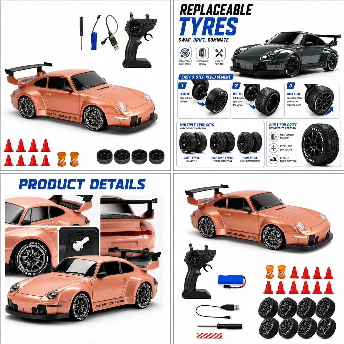 Porsche 1:24 RC Drift Car with LED Lights