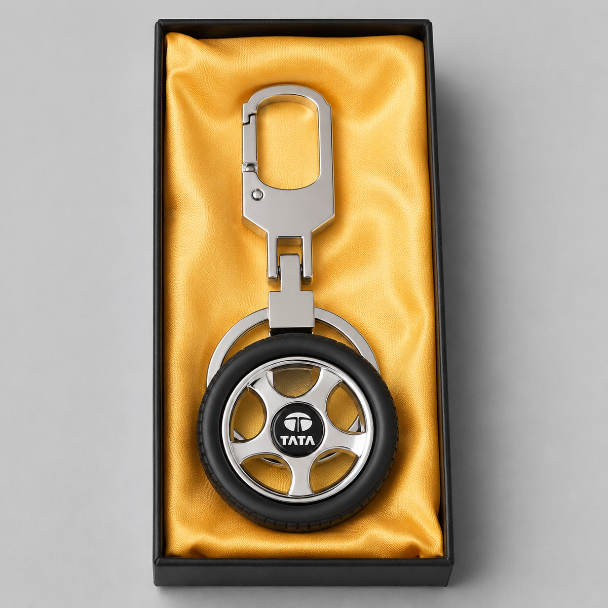 Premium Metal Tyre Keychain with Car Brand Logo - TATA