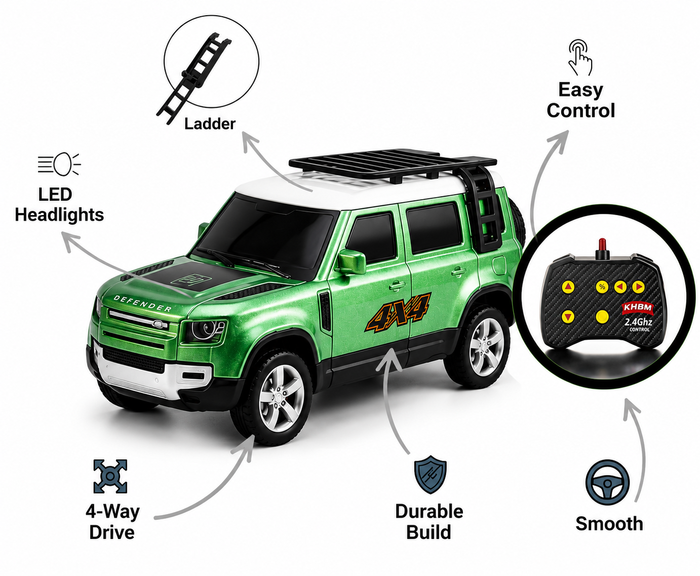 Land Rover Defender 1:64 Die-Cast RC - LED & Type-C