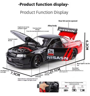 Nissan Skyline GT-R R34 1:24 Diecast - Sound & Light
