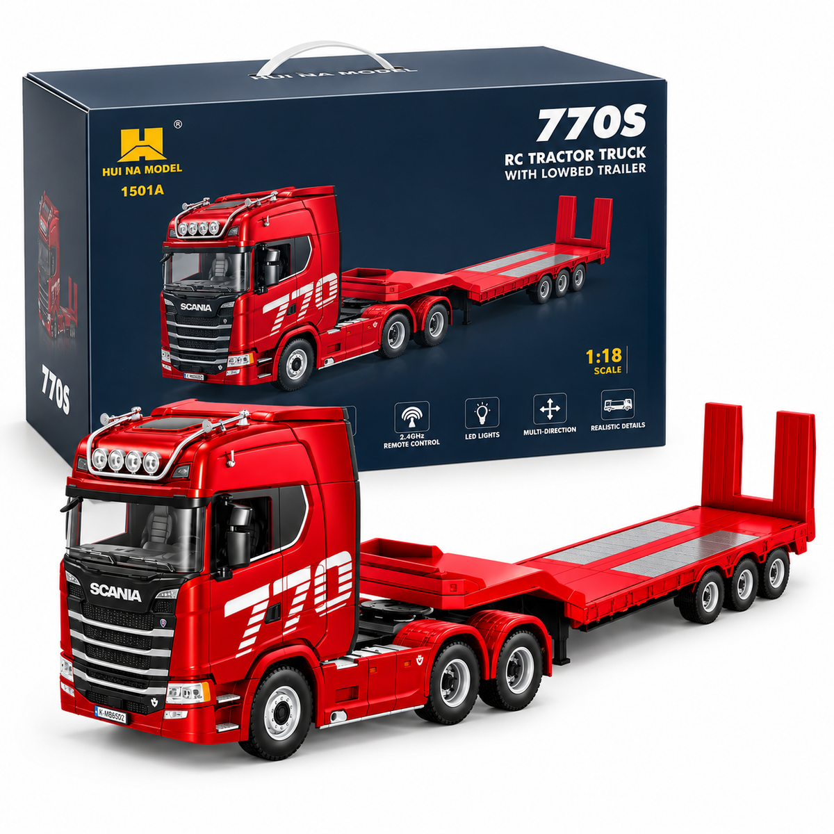 HUINA 1501 RC Truck with 1502 Trailer 1/18 19CH Transport Truck RTR