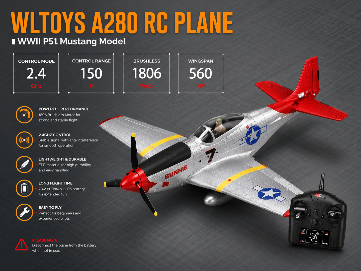 P-51 Mustang RC Plane - Brushless 6G/3D