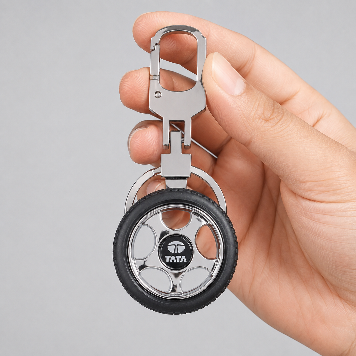 Premium Metal Tyre Keychain with Car Brand Logo - TATA