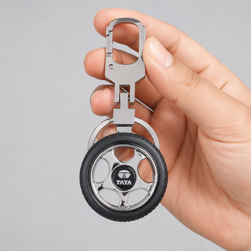 Premium Metal Tyre Keychain with Car Brand Logo - TATA