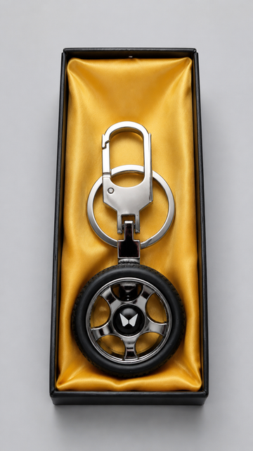 Premium Metal Tyre Keychain with Car Brand Logo - Mahindra