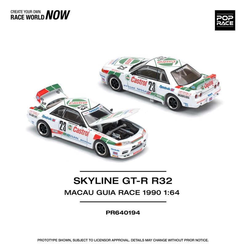 Pop race Nissan Skyline GT-R R32 1:64 Diecast - Macau Guia Race 1990 Winner
