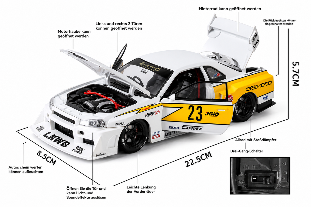 1:24 Nissan Skyline GT-R R34 Diecast Pull-Back Car