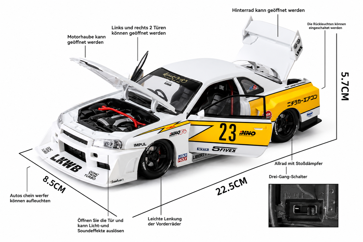 1:24 Nissan Skyline GT-R R34 Diecast Pull-Back Car