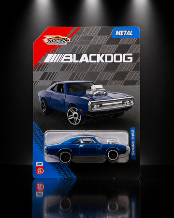 Zoomers Blackdog 1:64 die-cast muscle car on dark studio background