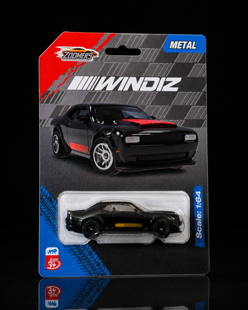 Zoomers Windiz die-cast muscle car, angled studio view